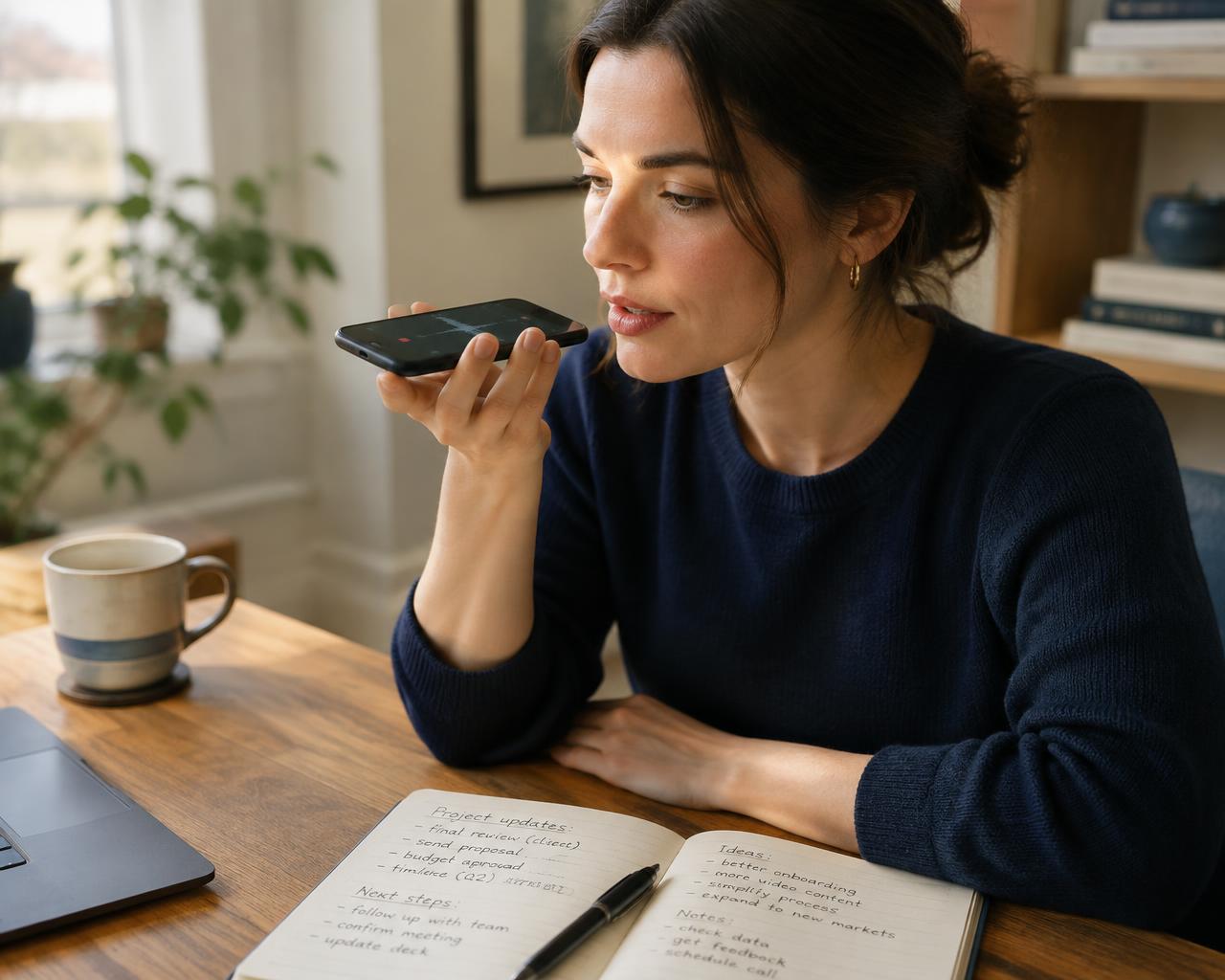Aluno gravando um áudio em inglês no celular